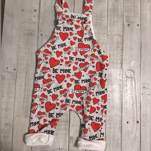 Cute Heart Print Overalls for Kids, Be Mine Mom, Comfy Fabric you can cuff 12-18